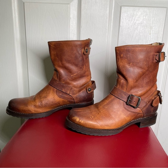 { Frye Moto Boot} Veronica Brown Leather Boots 10 - Picture 2 of 16
